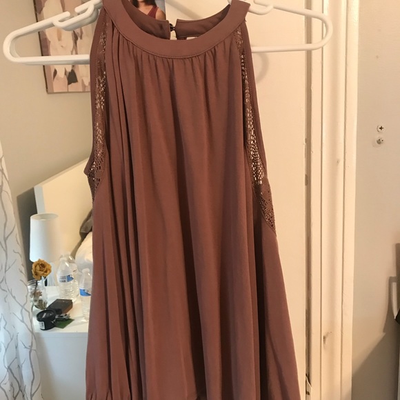 Rose Taupe long sleeve, open shoulder, flowy shirt - Picture 2 of 8